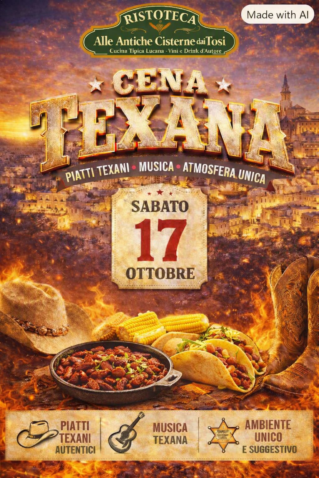 Locandina della Cena Texana del 17 ottobre 2026